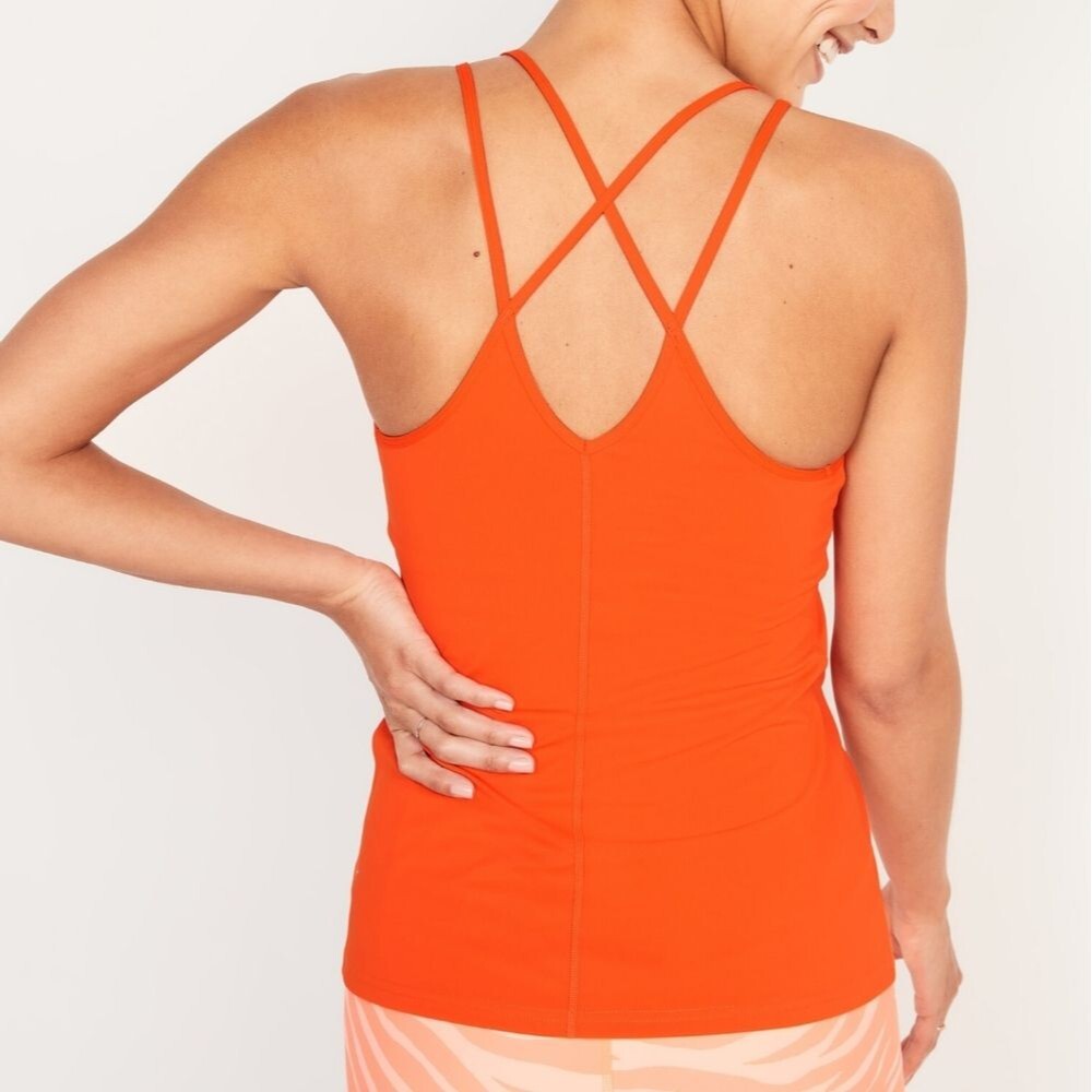Old Navy Active Neon Orange Strappy Back PowerSoft Shelf Bra Tank Top Large NWT